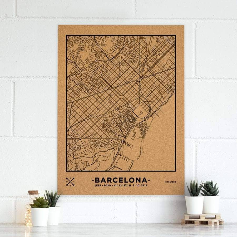 Mapa de corcho - Woody Map Natural Barcelona - Misswood